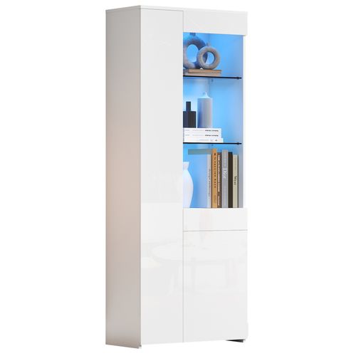 Vitrine 70 X 35 X 180cm Avec 1 Tiroir, 2 Portes Et 3 Étagères Blanc