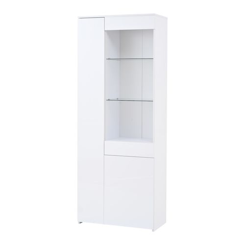Vitrine 70 X 35 X 180cm Avec 1 Tiroir, 2 Portes Et 3 Étagères Blanc