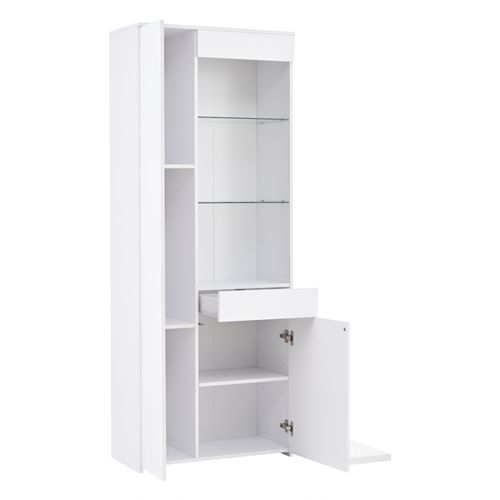 Vitrine 70 X 35 X 180cm Avec 1 Tiroir, 2 Portes Et 3 Étagères Blanc