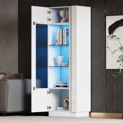 Vitrine 60 X 40 X 180cm Avec 1 Porte Et LED Blanc