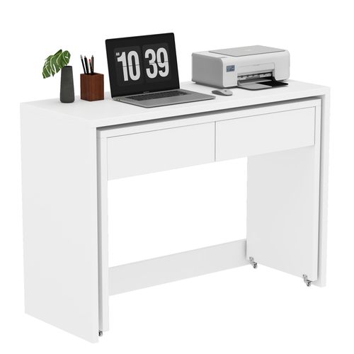 Bureau Droit Avec Une Extension Comprenant Des Tiroirs Blanc