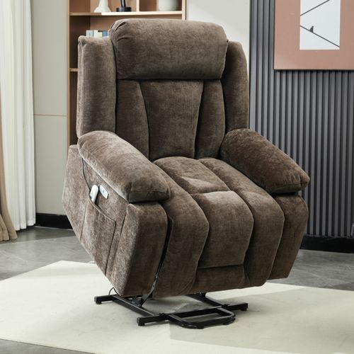 Fauteuil Relax Électrique Avec Massage En 8 Points, Fonction Chauffante Et Réglage En Hauteur Marron