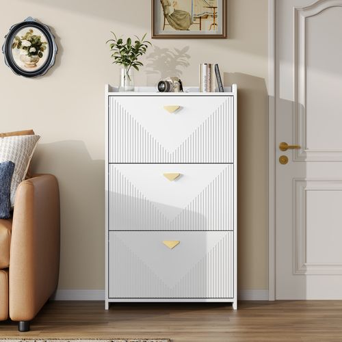 Meuble à Chaussures 70 X 30 X 120 Avec 3 Portes Abattantes Blanc