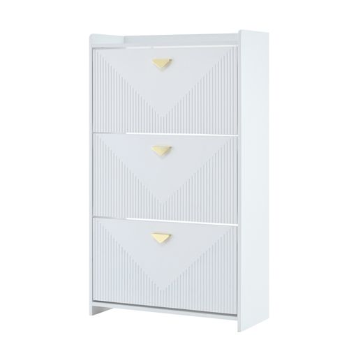 Meuble à Chaussures 70 X 30 X 120 Avec 3 Portes Abattantes Blanc