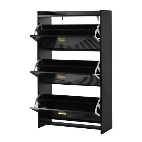 Meuble à Chaussures 70 X 30 X 120 Avec 3 Portes Abattantes Noir