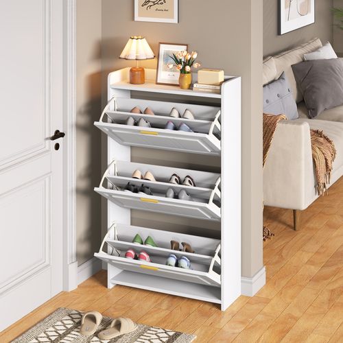 Meuble à Chaussures 70 X 24 X 120 Avec 3 Portes Abattantes Blanc