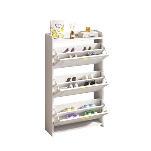 Meuble à Chaussures 70 X 24 X 120 Avec 3 Portes Abattantes Blanc