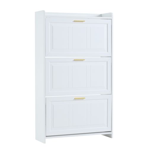 Meuble à Chaussures 70 X 24 X 120 Avec 3 Portes Abattantes Blanc