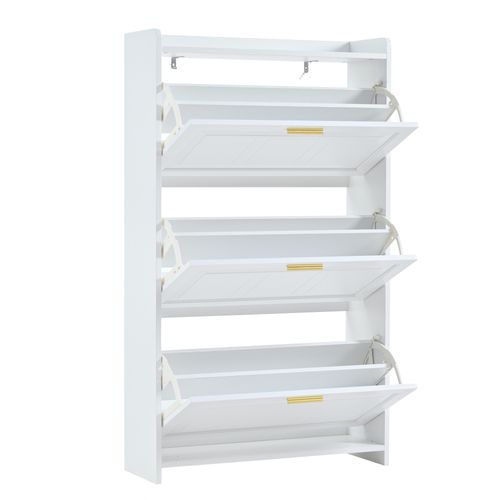 Meuble à Chaussures 70 X 24 X 120 Avec 3 Portes Abattantes Blanc