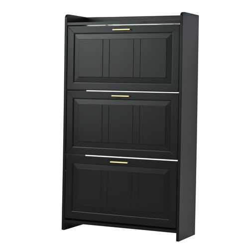 Meuble à Chaussures 70 X 24 X 120 Avec 3 Portes Abattantes Noir