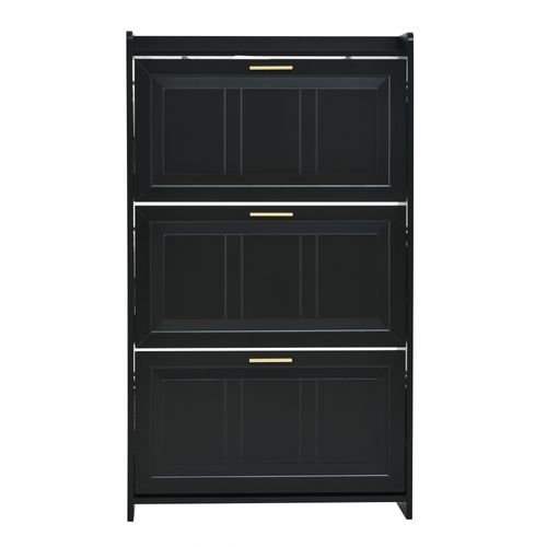 Meuble à Chaussures 70 X 24 X 120 Avec 3 Portes Abattantes Noir
