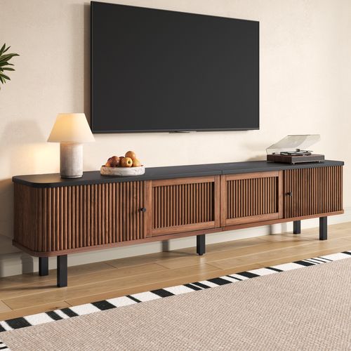 Meuble TV L.190cm Avec 4 Portes, Dont 2 Coulissantes Marron