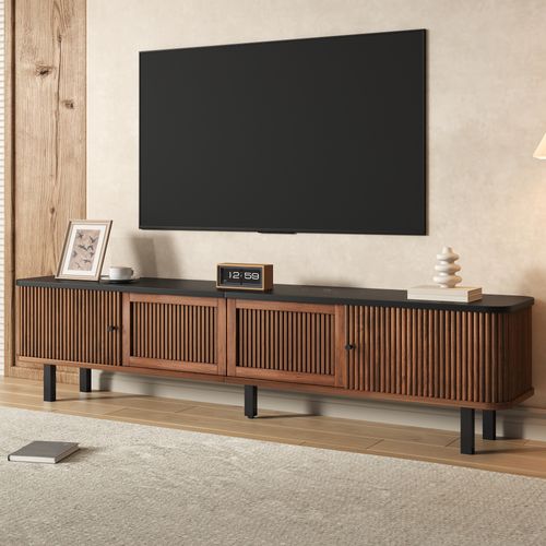 Meuble TV L.190cm Avec 4 Portes, Dont 2 Coulissantes Marron