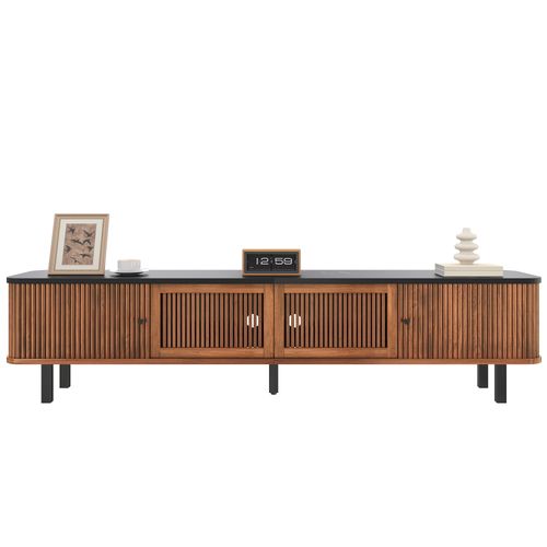 Meuble TV L.190cm Avec 4 Portes, Dont 2 Coulissantes Marron