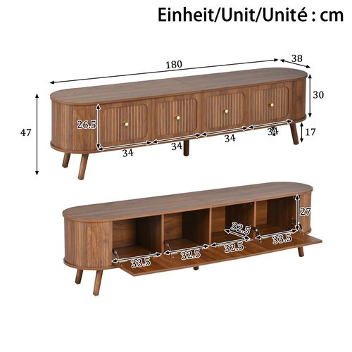 Meuble TV L.180cm Avec 4 Portes Marron