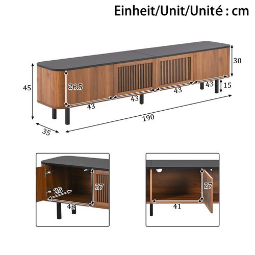 Meuble TV L.190cm Avec 4 Portes Marron Et Noir