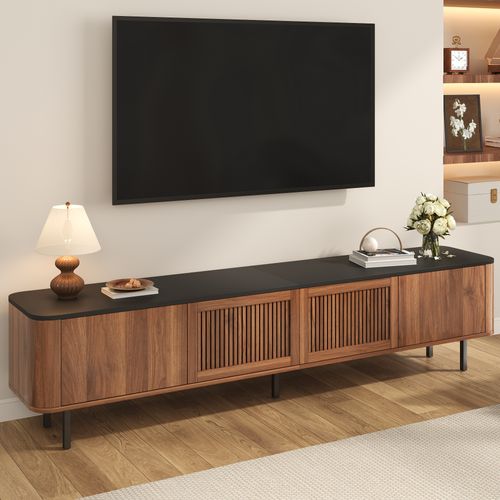 Meuble TV L.190cm Avec 4 Portes Marron Et Noir