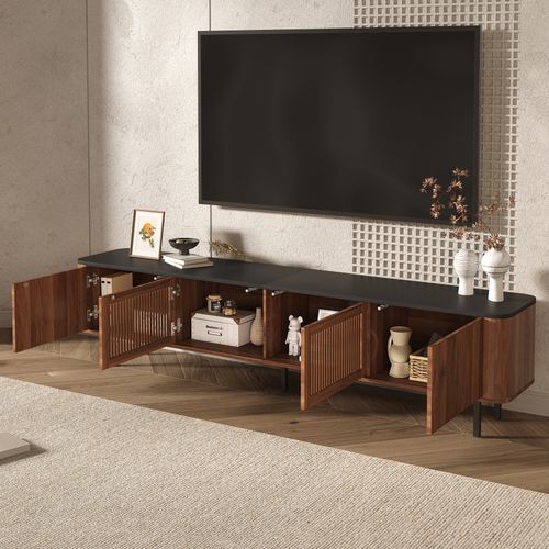 Meuble TV L.190cm Avec 4 Portes Marron Et Noir