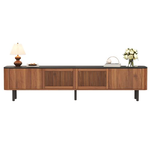 Meuble TV L.190cm Avec 4 Portes Marron Et Noir