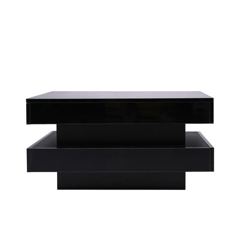 Table Basse Carrée Noir Avec Led, 70x70x36 Cm