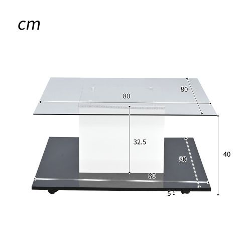 Table Basse Brillante Avec LED, Plateau En Verre Et Roues Pivotantes Amovibles