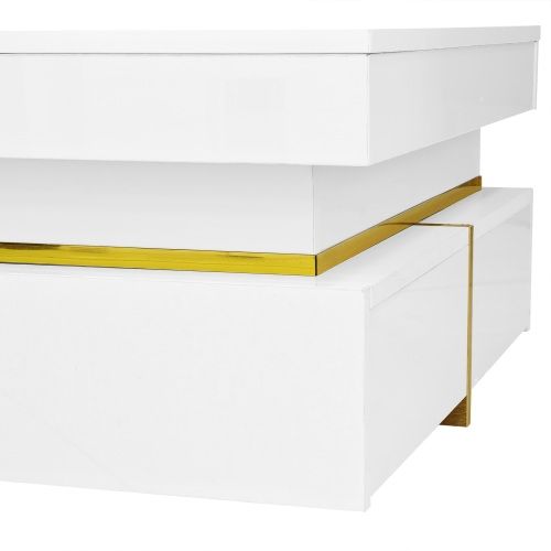 Table Basse Carrée Brillante Avec 2 Tiroirs Blanc