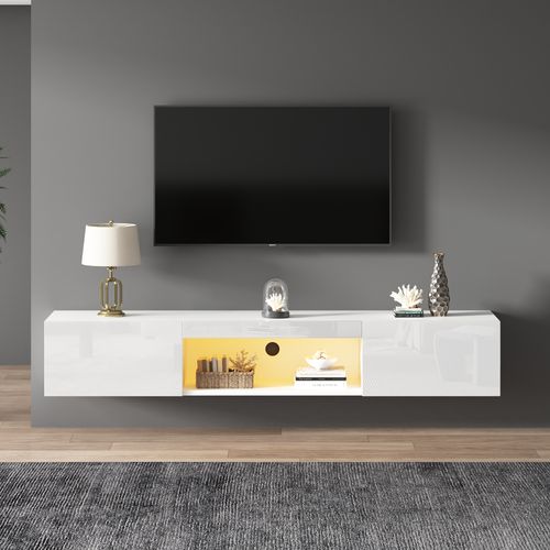 Meuble TV Brillant Avec LED, 2 Portes Et 1 Nich Blanc