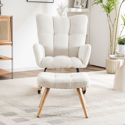 Rocking-chair Fauteuil à Bascule Avec 1 Repose-pieds Blanc