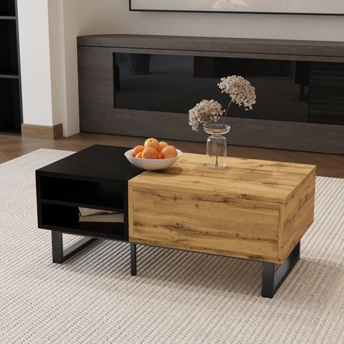 Table Basse Avec 1 Tiroir Et 3 Niches Bois Et Noir