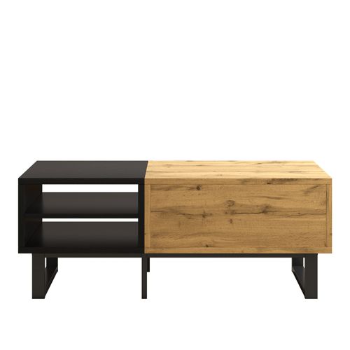Table Basse Avec 1 Tiroir Et 3 Niches Bois Et Noir