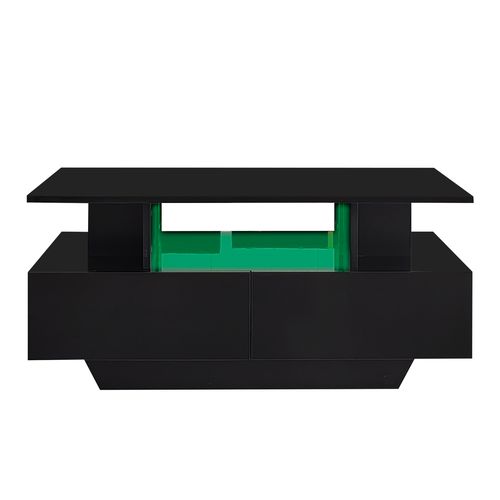 Table Basse Noir Avec 2 Tiroirs Et LED
