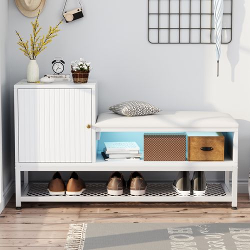 Meuble à Chaussures Avec 1 Porte Et LED Blanc
