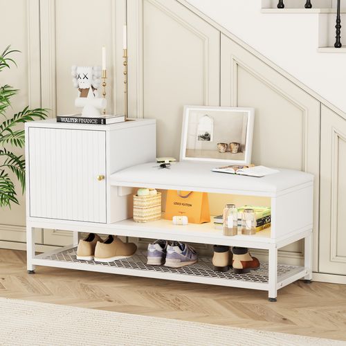 Meuble à Chaussures Avec 1 Porte Et LED Blanc