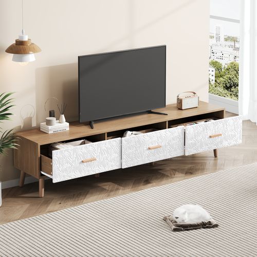 Meuble TV Avec 3 Tiroirs 150 X 35 X 39cm Blanc + Bois