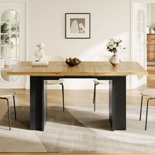 Table De Salle à Manger Extensible 120-160 X 80cm X 75 Cm Avec 4 Niches Noir + Bois