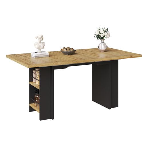 Table De Salle à Manger Extensible 120-160 X 80cm X 75 Cm Avec 4 Niches Noir + Bois