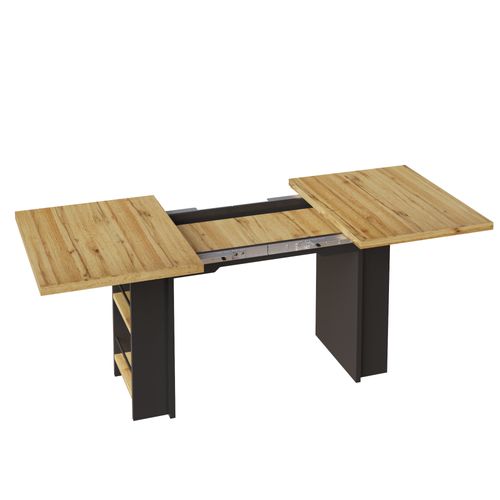 Table De Salle à Manger Extensible 120-160 X 80cm X 75 Cm Avec 4 Niches Noir + Bois