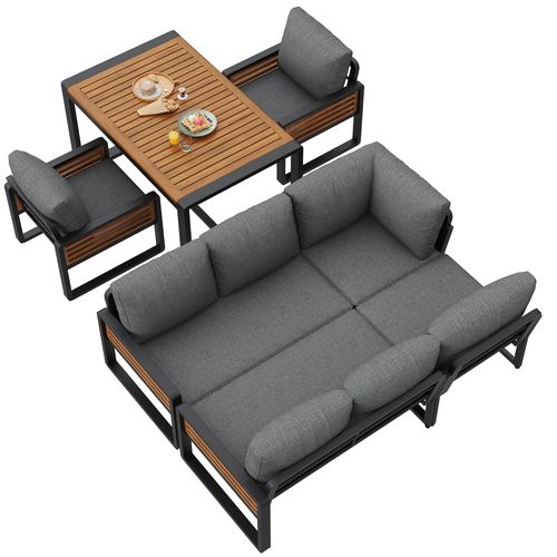 Salon De Jardin 8 Places Avec 1 Canapé D'angle, 1 Table, 2 Fauteuil Gris