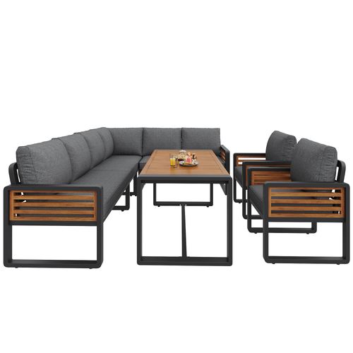 Salon De Jardin 8 Places Avec 1 Canapé D'angle, 1 Table, 2 Fauteuil Gris