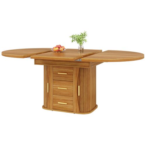 Table De Salle à Manger Extensible 118-158 Cm Avec 2 Tiroirs Et 2 Portes Coulissantes Bois