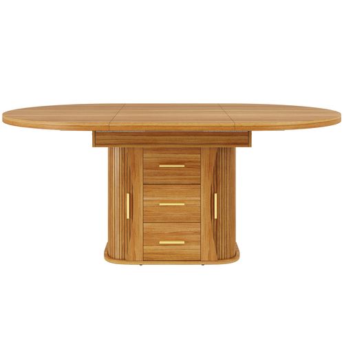 Table De Salle à Manger Extensible 118-158 Cm Avec 2 Tiroirs Et 2 Portes Coulissantes Bois