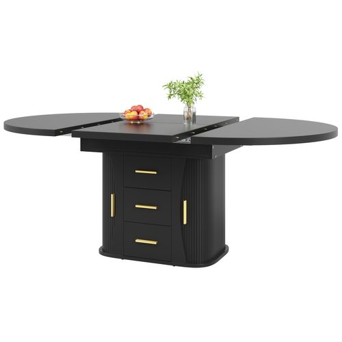 Table De Salle à Manger Extensible 118-158 Cm Avec 2 Tiroirs Et 2 Portes Coulissantes Noir