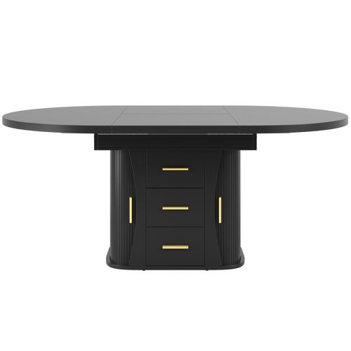 Table De Salle à Manger Extensible 118-158 Cm Avec 2 Tiroirs Et 2 Portes Coulissantes Noir