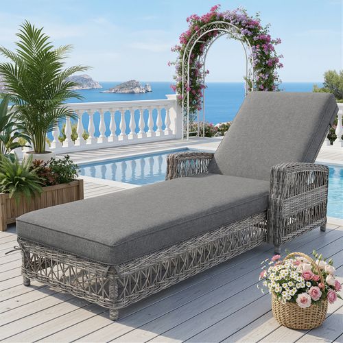 Bain De Soleil Transat Chaise Longue Réglable Avec Coussin Amovible Gris