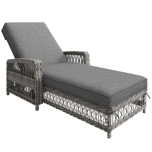 Bain De Soleil Transat Chaise Longue Réglable Avec Coussin Amovible Gris