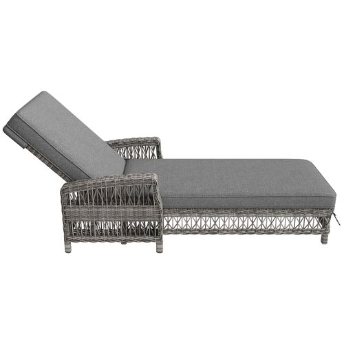 Bain De Soleil Transat Chaise Longue Réglable Avec Coussin Amovible Gris