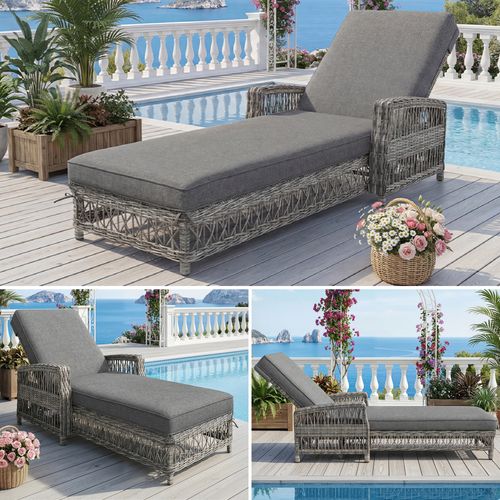 Bain De Soleil Transat Chaise Longue Réglable Avec Coussin Amovible Gris