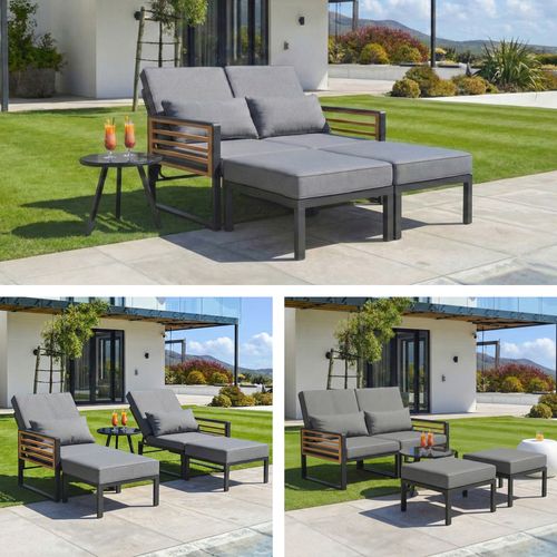 Bain De Soleil Transat 2-4 Personnes Avec Dossier Réglable Et 1 Table Basse Gris
