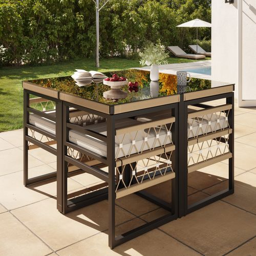 Ensemble table et chaise 4 Places Avec 1 Table Et 4 Fauteuils Beige