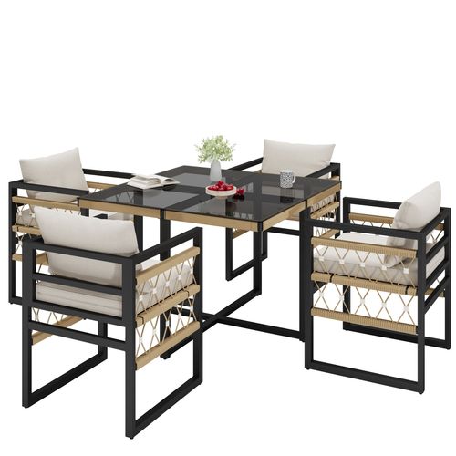 Ensemble table et chaise 4 Places Avec 1 Table Et 4 Fauteuils Beige